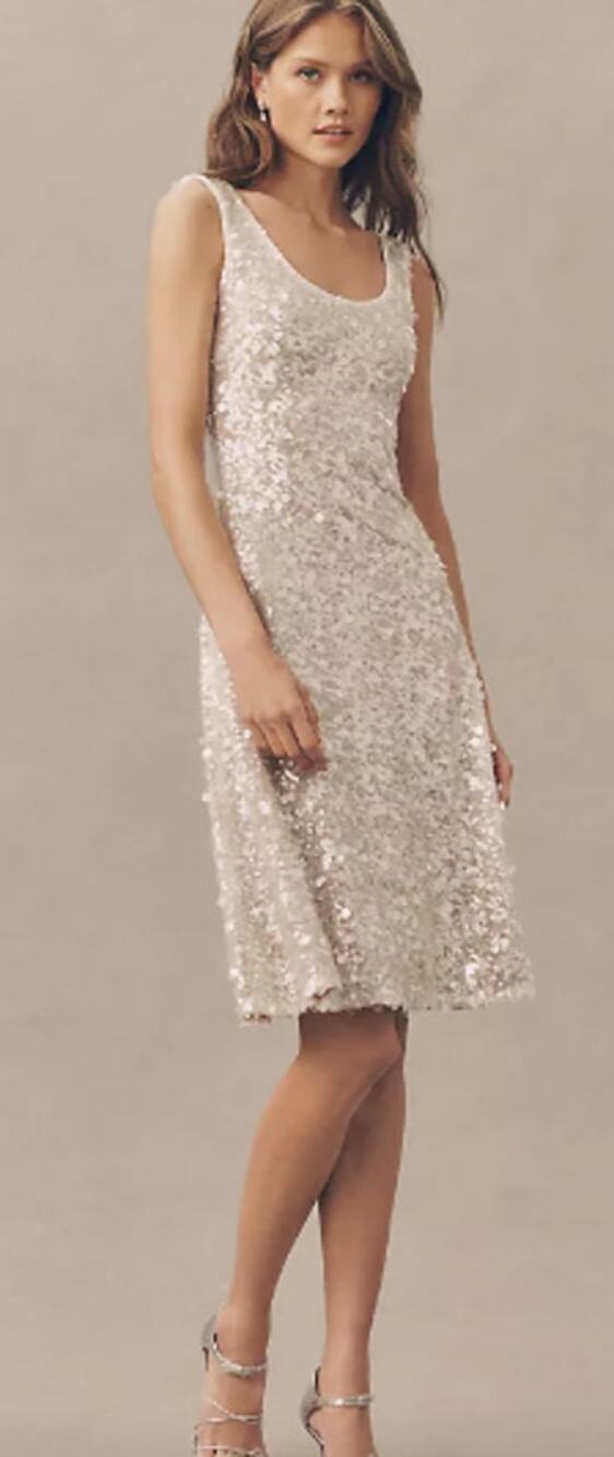 Helsi Isla Iridescent Off White Sequin Midi Dress Ivory Silver Size Small NWT
